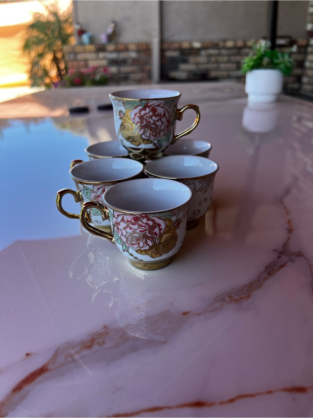 Porcelain Floral Demitasse Cup with Gold Handle - Pink Floral - Picture 4 of 7